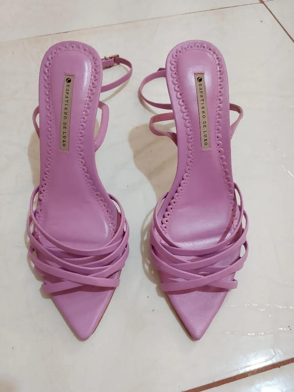 Sandália Salto Fino Rosa - Sapatinho de Luxo