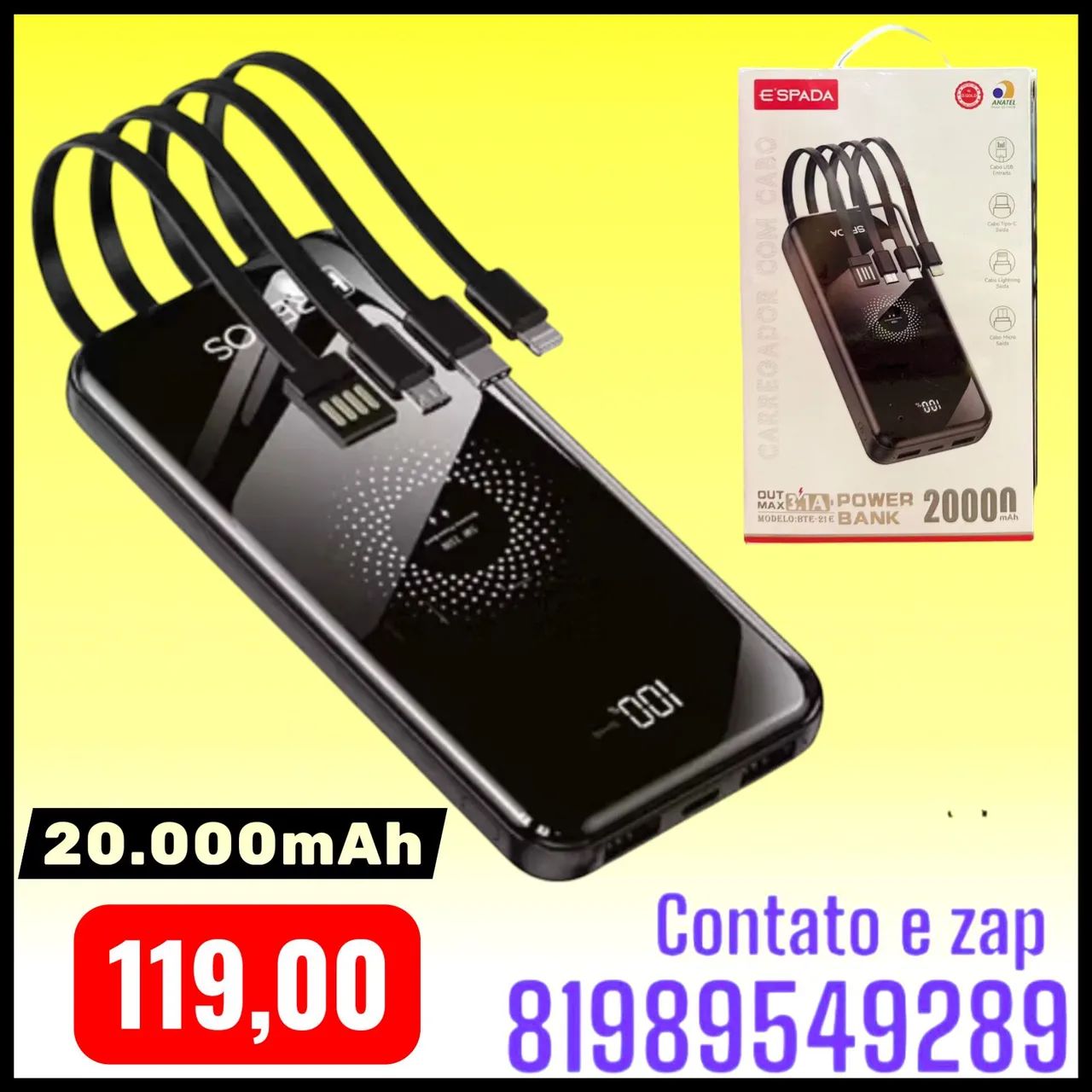 Carregador portátil 20.000mAh 