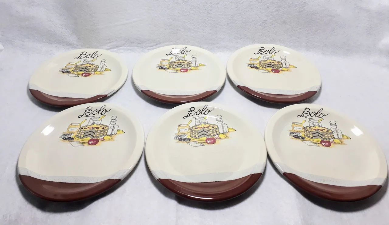 06 pratos de sobremesa em cerâmica