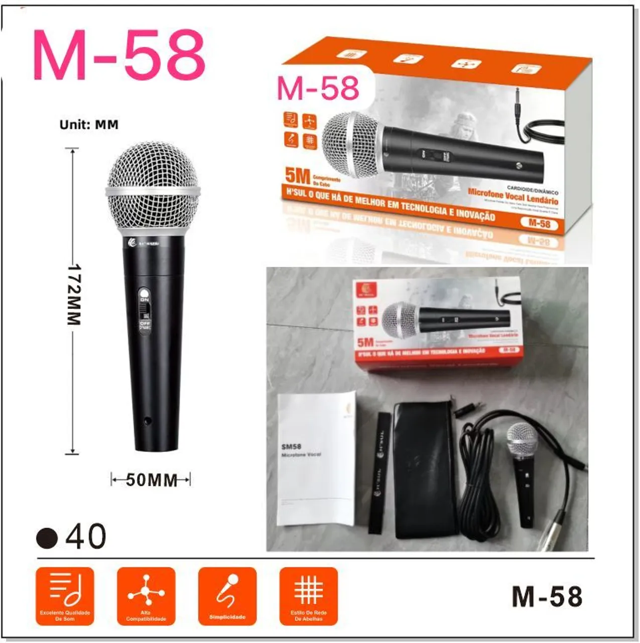 Microfone Vocal Lendário M-58 - Qualidade e Inovação