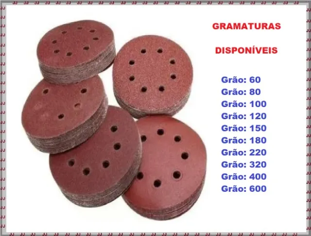 Kit com 10 lixas disco tradicionais de 5 polegadas 125 0mm com 8 Furos 