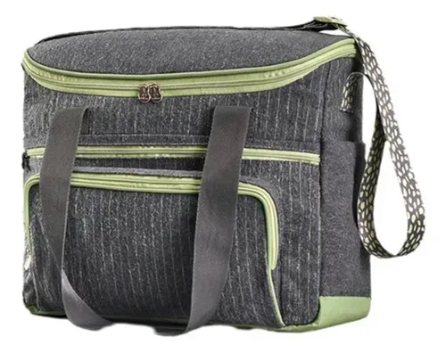 Bolsa Maternidade natura Cinza com Detalhes em Verde