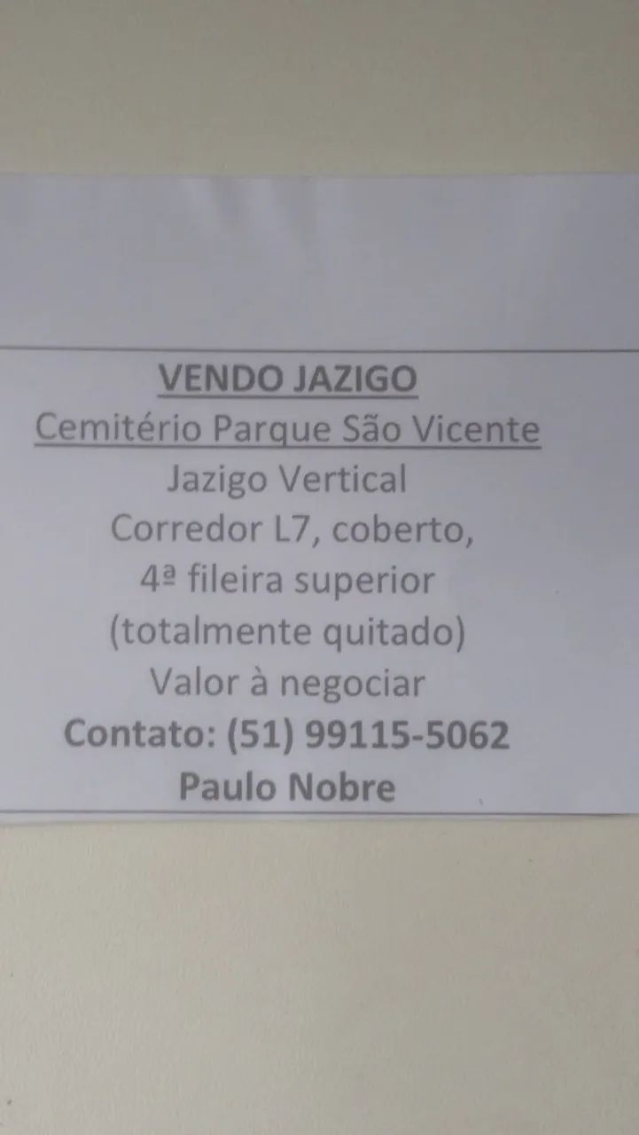 Venda de jazigo 