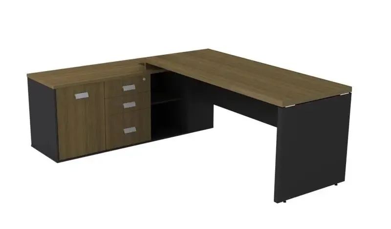 Mesa De Escritório Diretiva Com Armário Lado Esquerdo