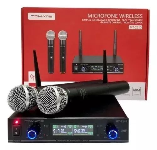 Microfone Duplo S-Fio Profissional Wireless Mt-2210 Tomate