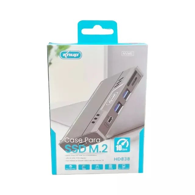 Case para SSD M.2 NVMe com LED - Conexão USB 3.0 e USB Type-C, Modelo HD838 - Loja Coimbra