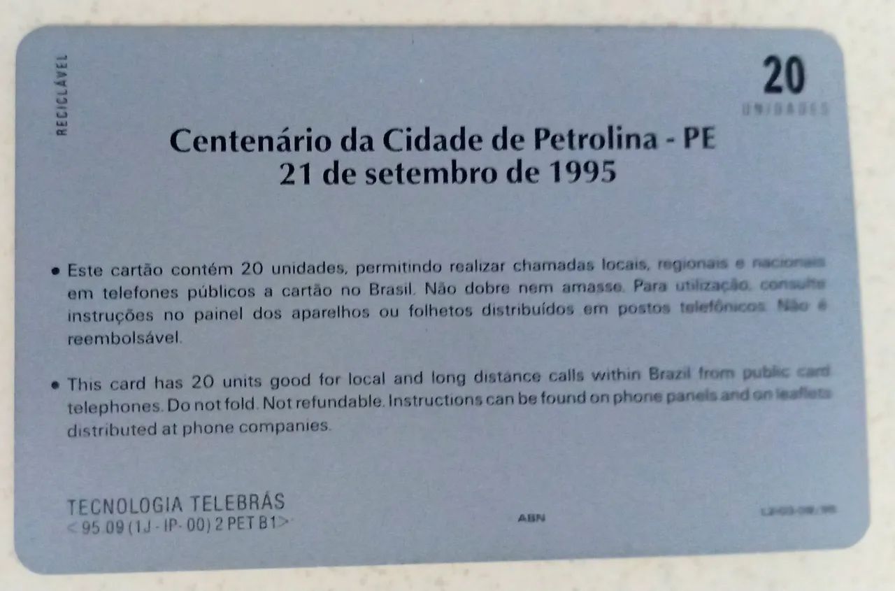 Cartão Telefônico Centenário de Petrolina Antigo - Foto 4