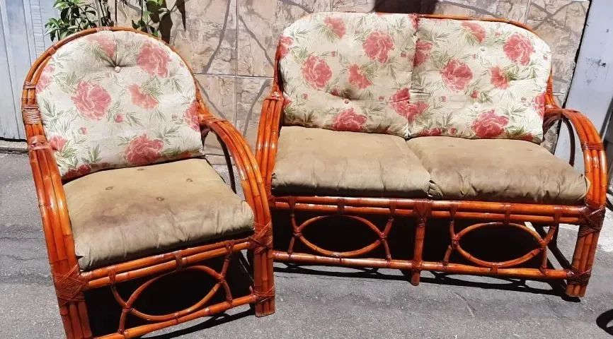 Conjunto de sofá de bambu 2 peças para varanda - Foto 2
