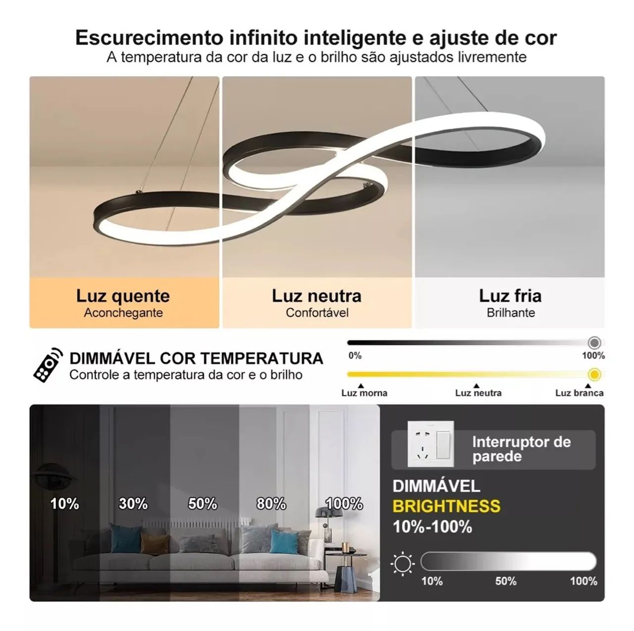 Lustre Led Pendente preto com controle  - Foto 3