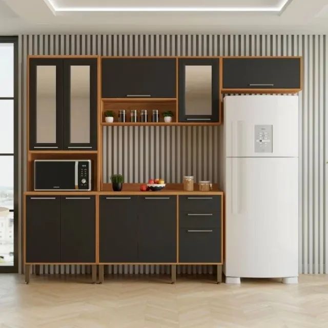 Armario de Cozinha Compacta Paris 4 Peças 10 Portas 2 Gavetas Aereo Geladeira lindo!