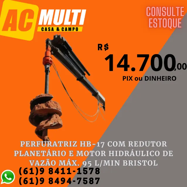 Perfuratriz HB-17 com Redutor Planetário e motor hidráulico de vazão máx. 95 l/min Bristol