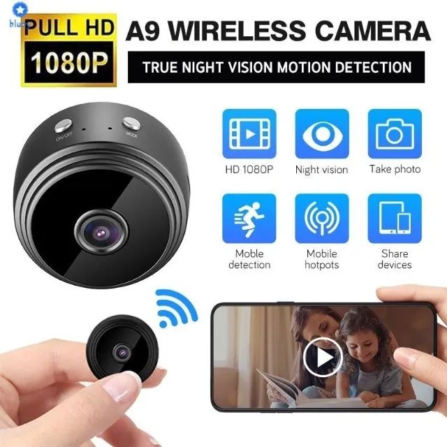 Câmera A9 Mini HD com Sensor de Presença Wi-Fi 110V e Suporte para Encaixe