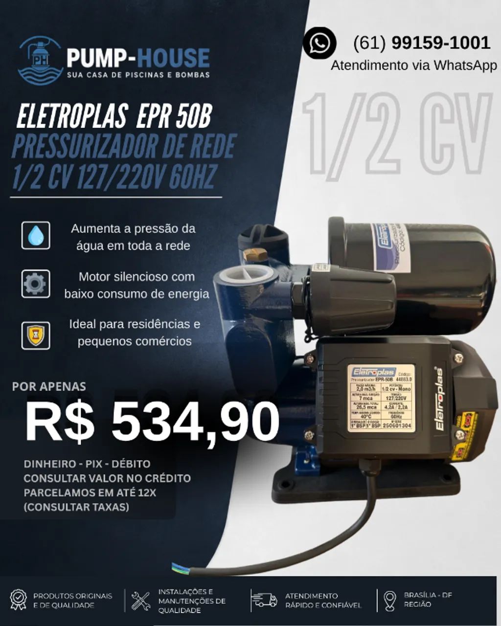PRESSURIZADOR DE REDE 1/2CV EPR-50 B ELETROPLAS