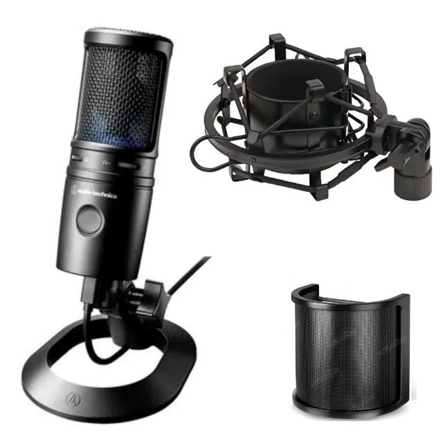 Microfone Audio-Technica at2020usb-x semi novo na caixa, com pop filter e shock mount