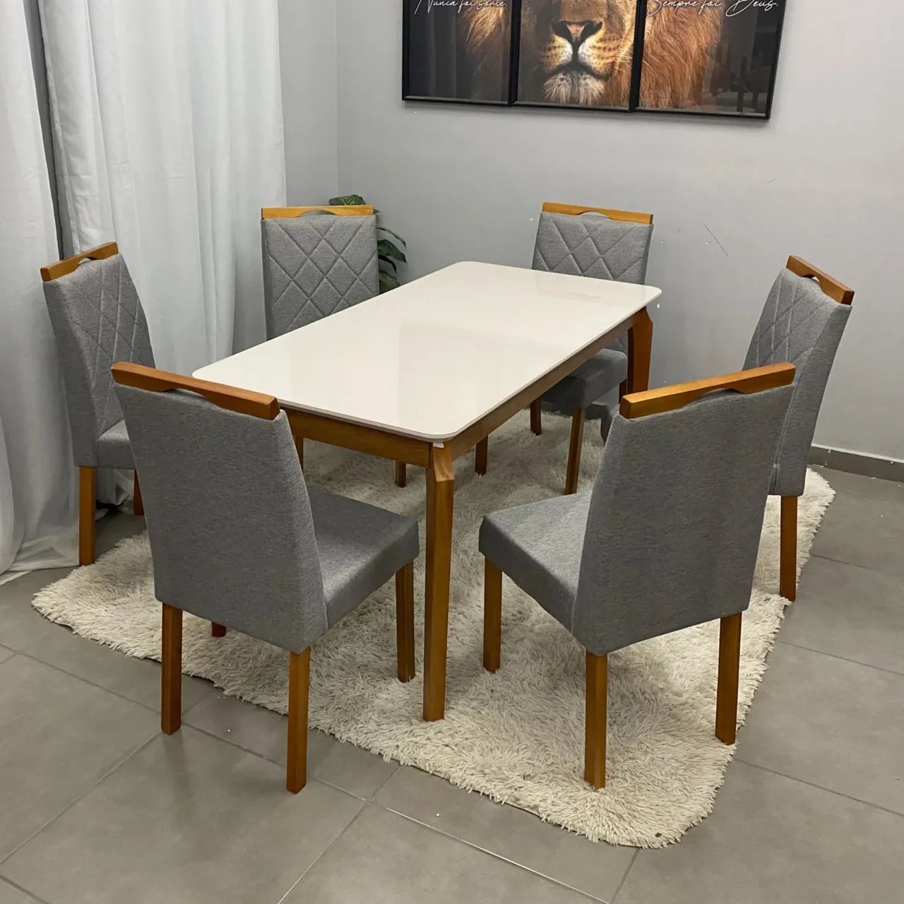 Mesa de Jantar C/Vidro e 6 Cadeiras em Linho p2 S  - Foto 2