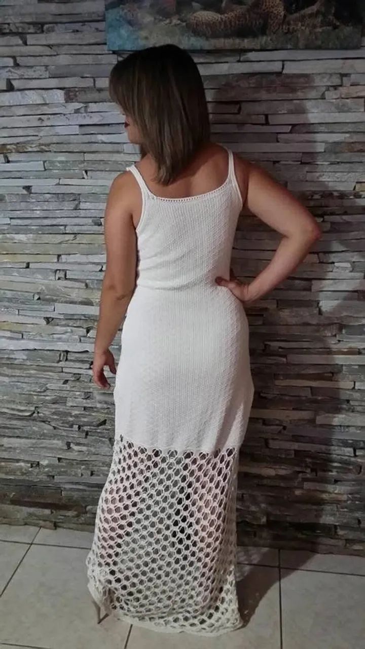 Vestido off white croche