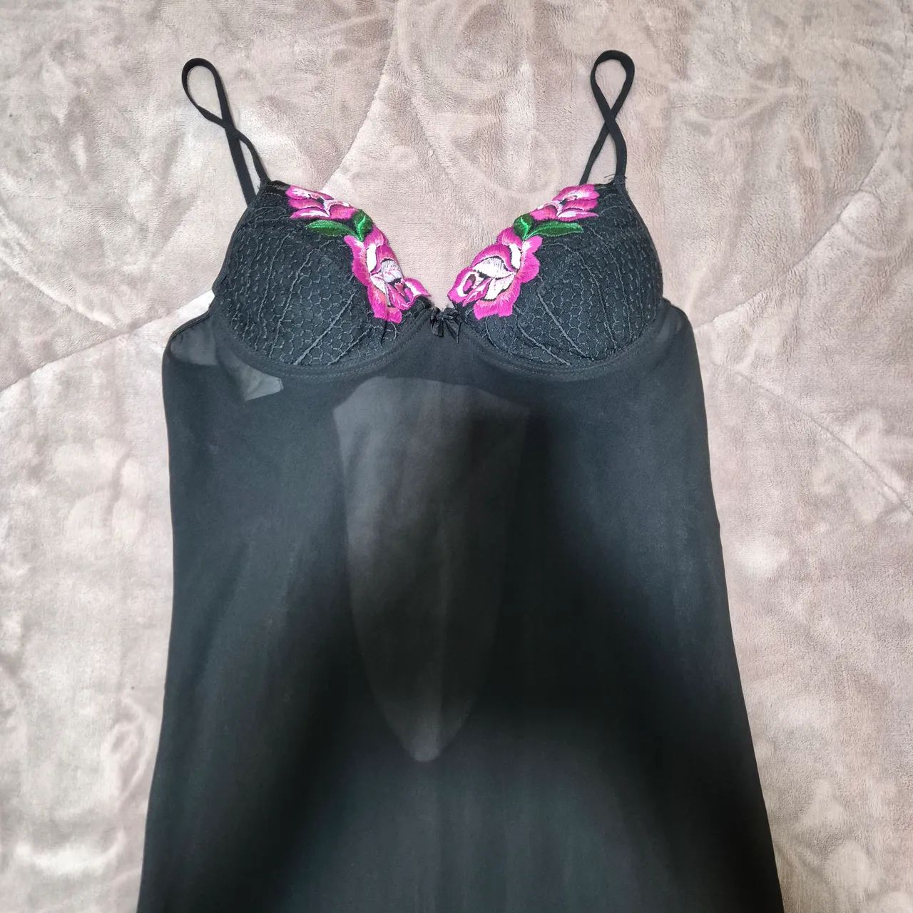 Lingerie Camisola Preta Longa P - Foto 3