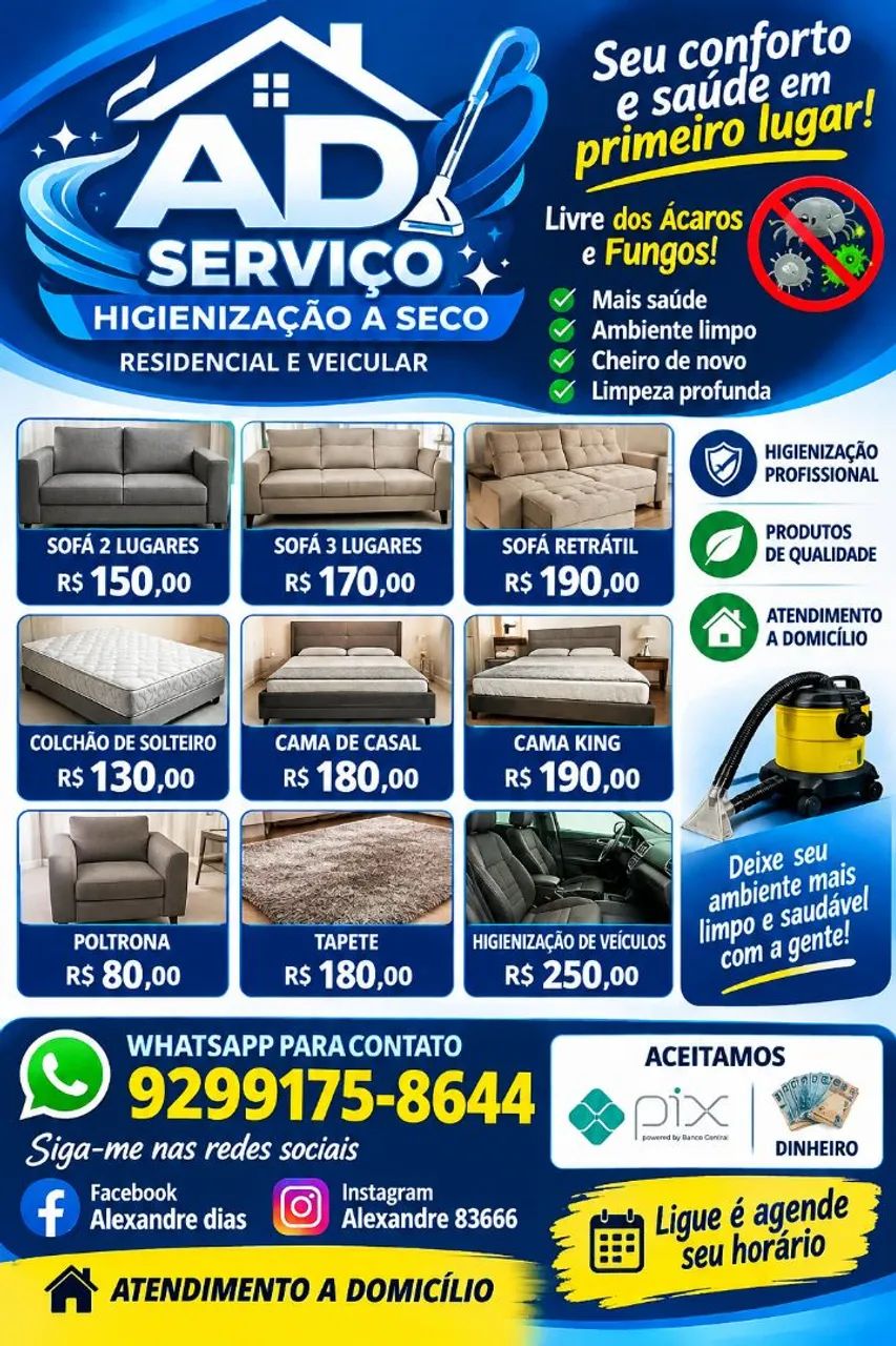 Vendemos higienização a seco 