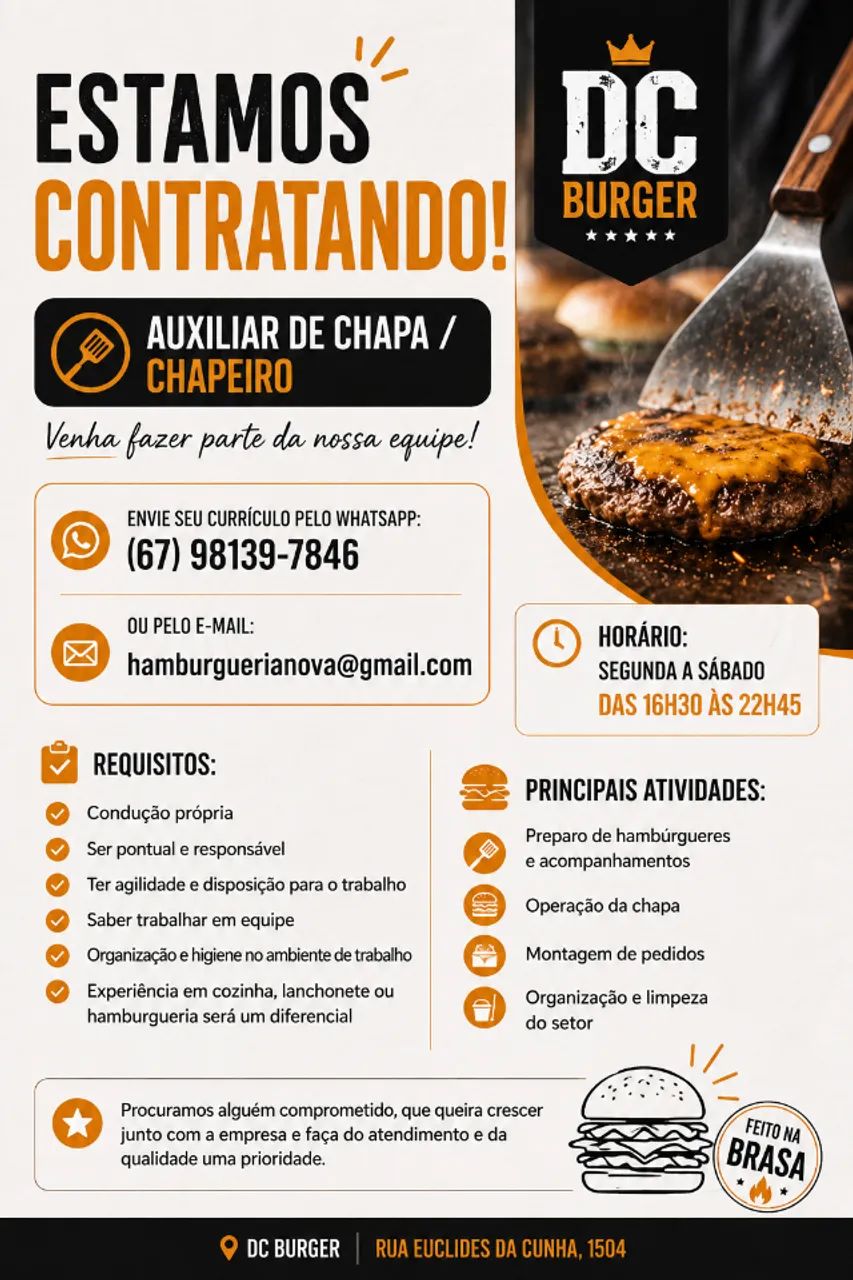 VAGA EMPREGO - CHAPEIRO COM OU SEM EXPERIÊNCIA 