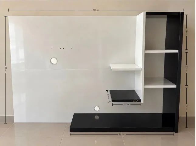 Painel de TV Com Prateleiras Simbal Branco e Preto - Foto 2