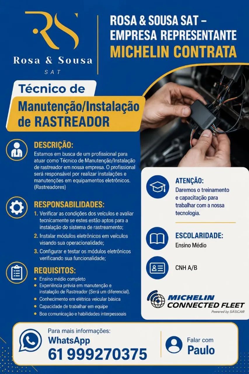 Técnico instalador de Rastreador