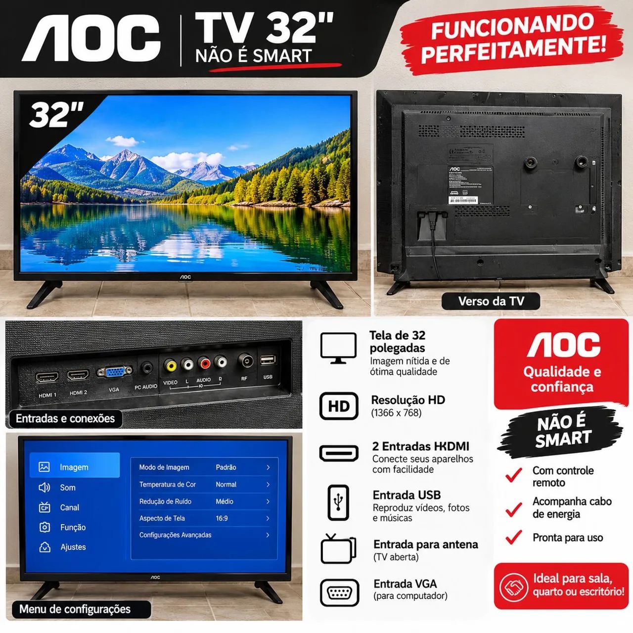 Tv AOC 32 pelegada Não e smart