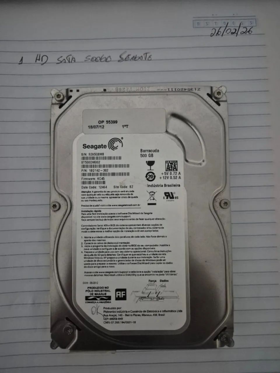 HD 500GB SATA marca SEAGATE para Computador / Pc TESTADO e APROVADO.