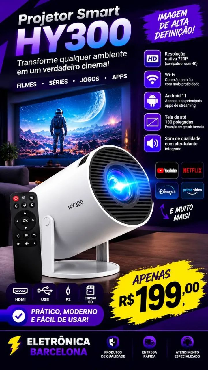 Projetor Hy300 Smart 
