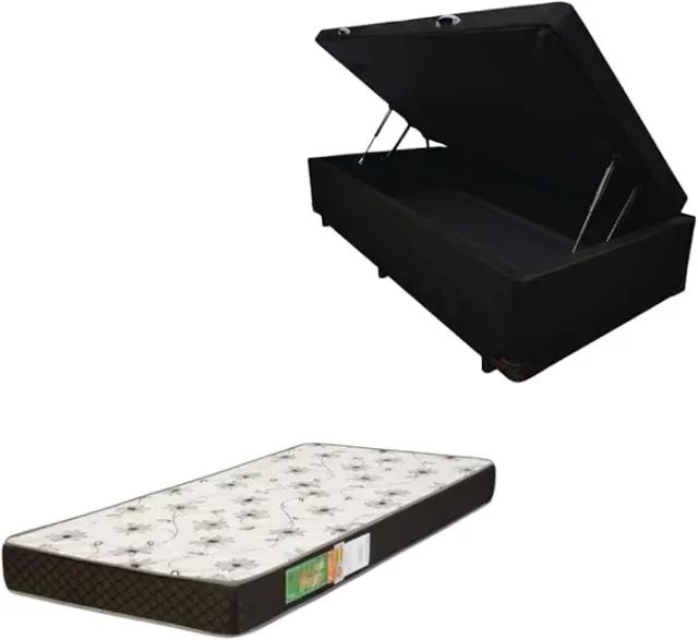 Kit Cama Baú na cor Ébano + Colchão Espuma D20