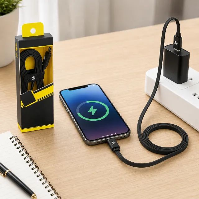 Cabo Lightning USB-A Macho Flat 1,20m Para iPhone iPad Preto Mobile Carregamento e Dados - Foto 5