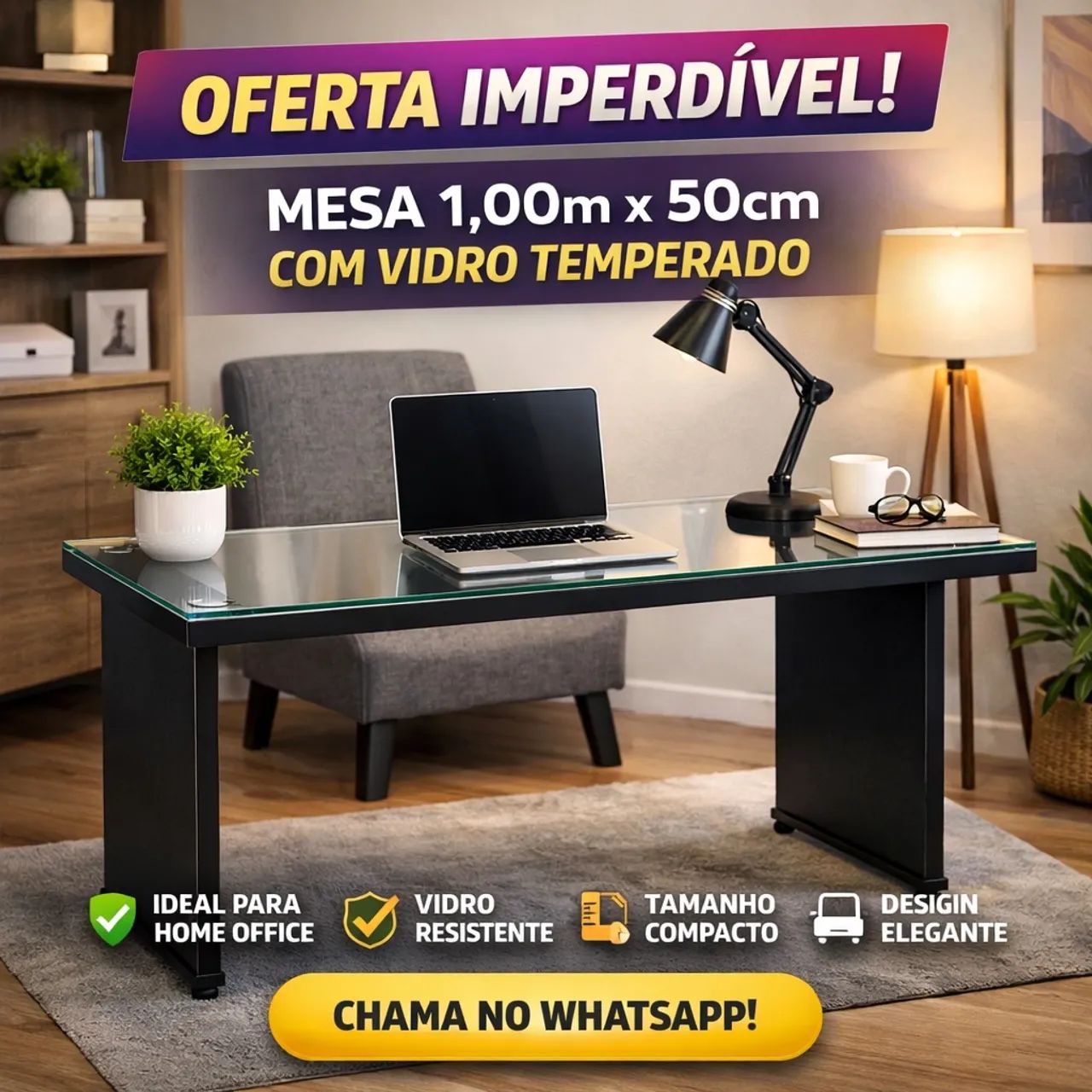 Mesa com vidro temperado 