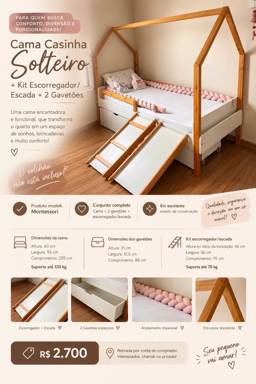 CAMA CASINHA SOLTEIRO + KIT COMPLETO - Foto 2