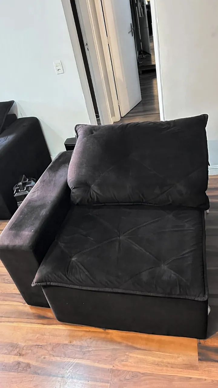 Sofá Retrátil e Reclinável 2,40m Veludo Preto - 2 Módulos - Foto 3