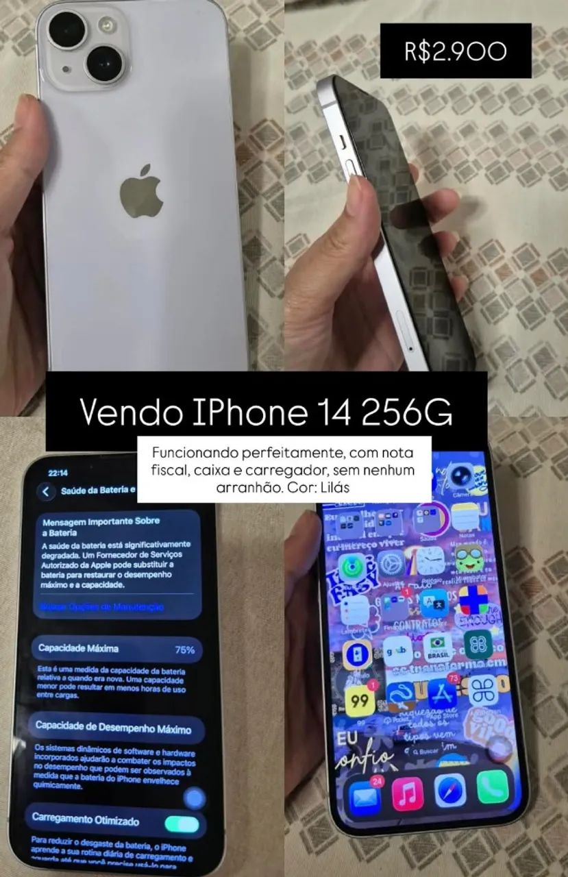 Iphone 14 de 256g Cor: roxo