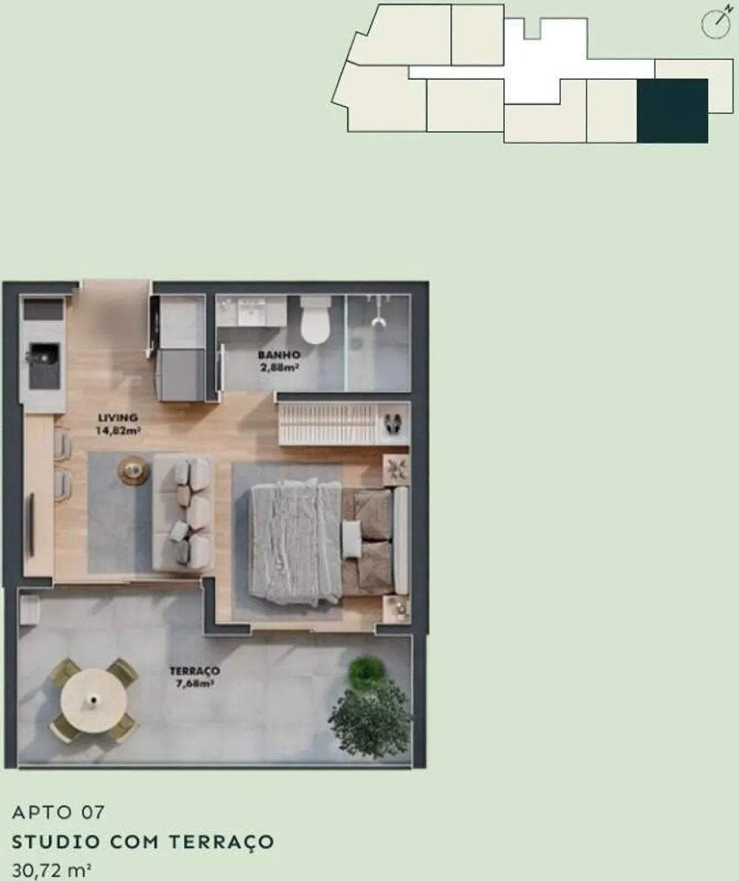 Studio com terraço de 7,68 m² no Bothanic, Centro de Itajaí - Foto 2