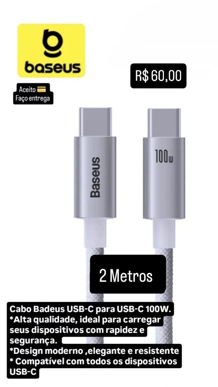 Cabo Baseus tipo C 2 metros