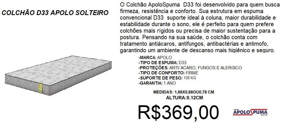 Cama box solteiro com colchão apolo d 33 - à pronta entrega