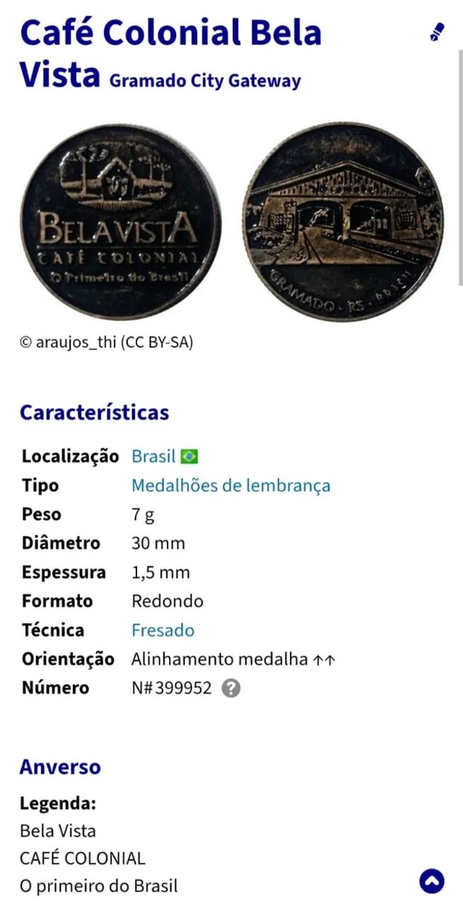 Medalha Bela Vista Café Colonial Gramado                      valor 20,00.                 - Foto 5