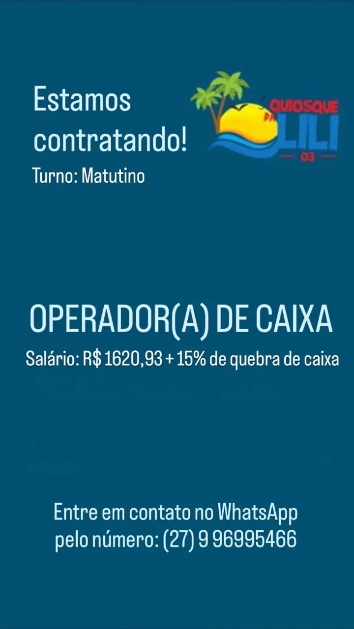 Vaga de Caixa em Vila Velha
