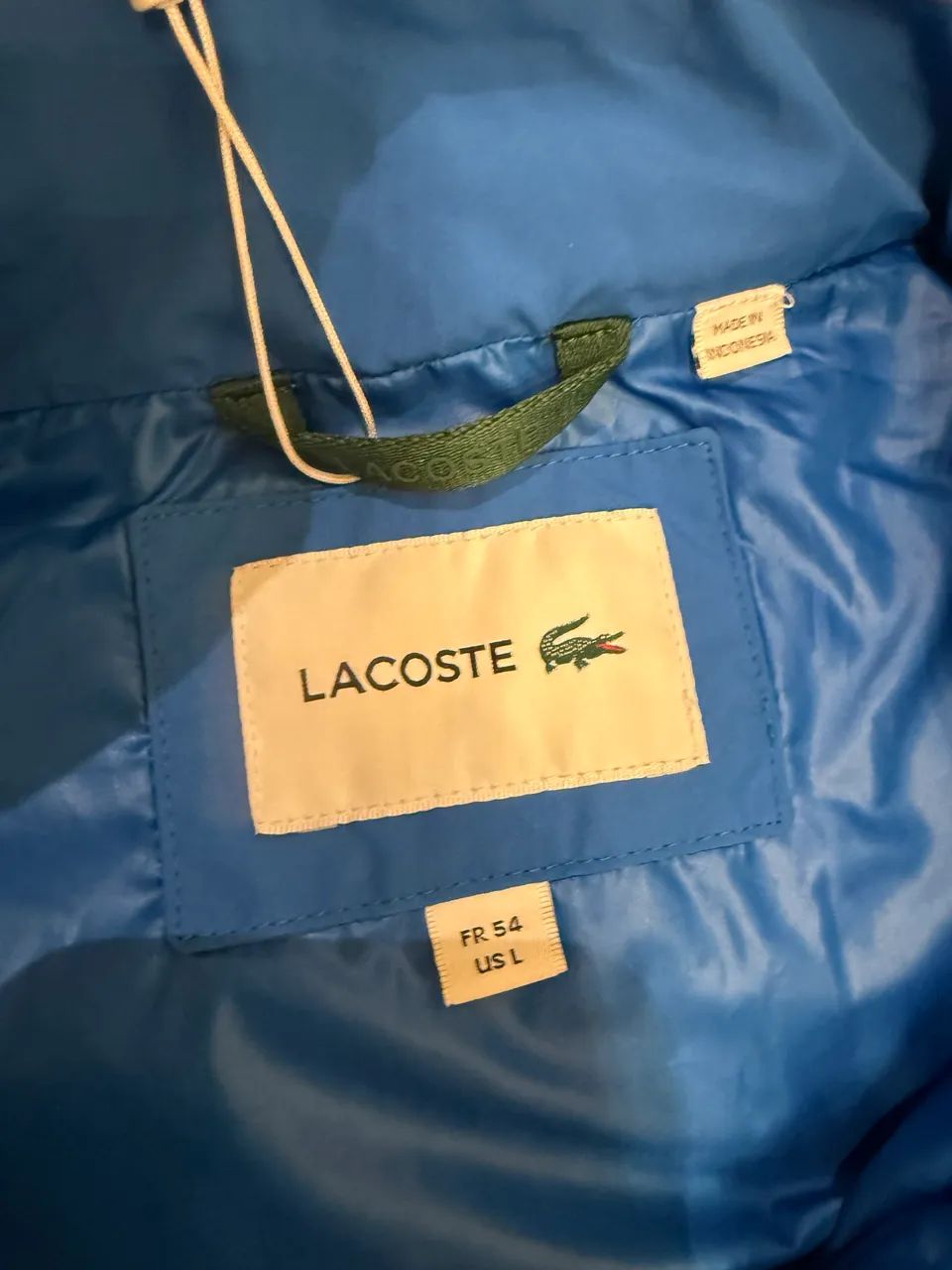 colete lacoste puffer azul com capuz original 