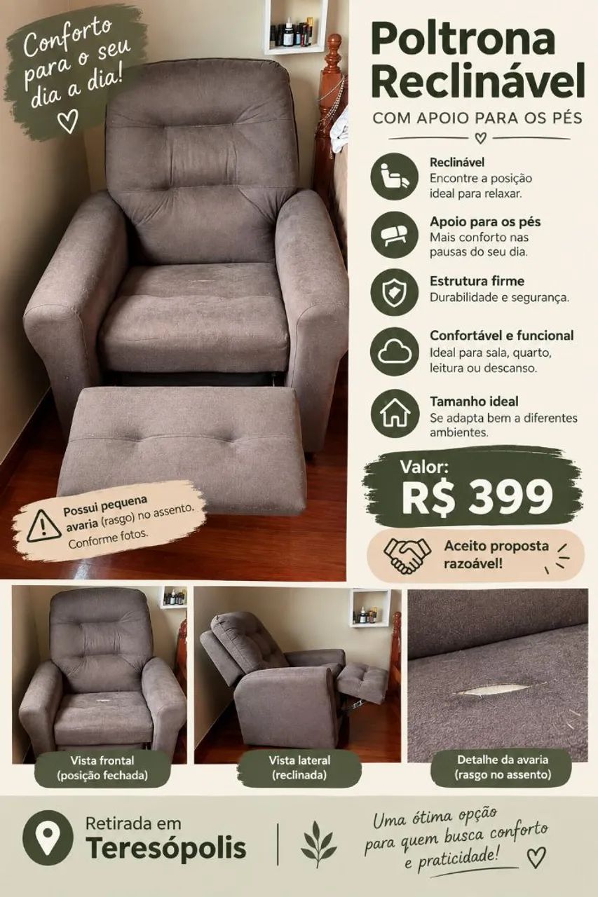 Vendo poltrona Reclinável com Apoio para os Pés