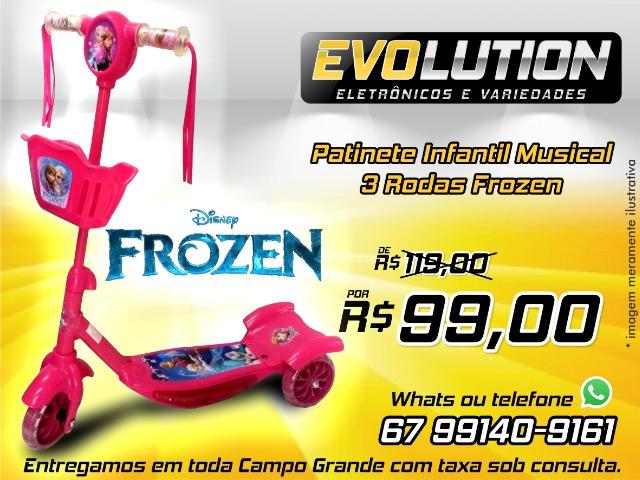 Patinete Infantil Musical Frozen 3 Rodas Com Luzes
