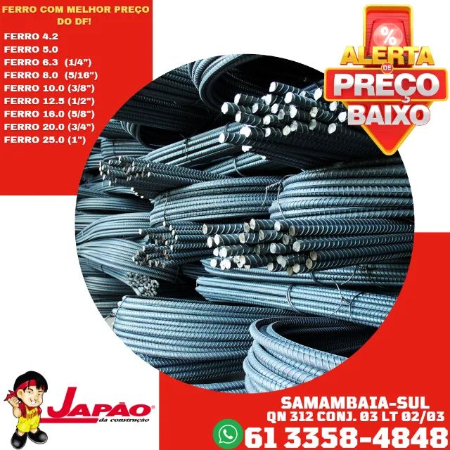 Ferro Vergalhão em Oferta Especial, Todas as Bitolas, Entregamos em Todo DF e Entorno