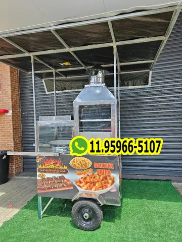 carrinho de churrasco e batata frita toldo