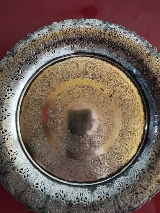 Prato Antigo de Bronze com Banho de Prata - Foto 2