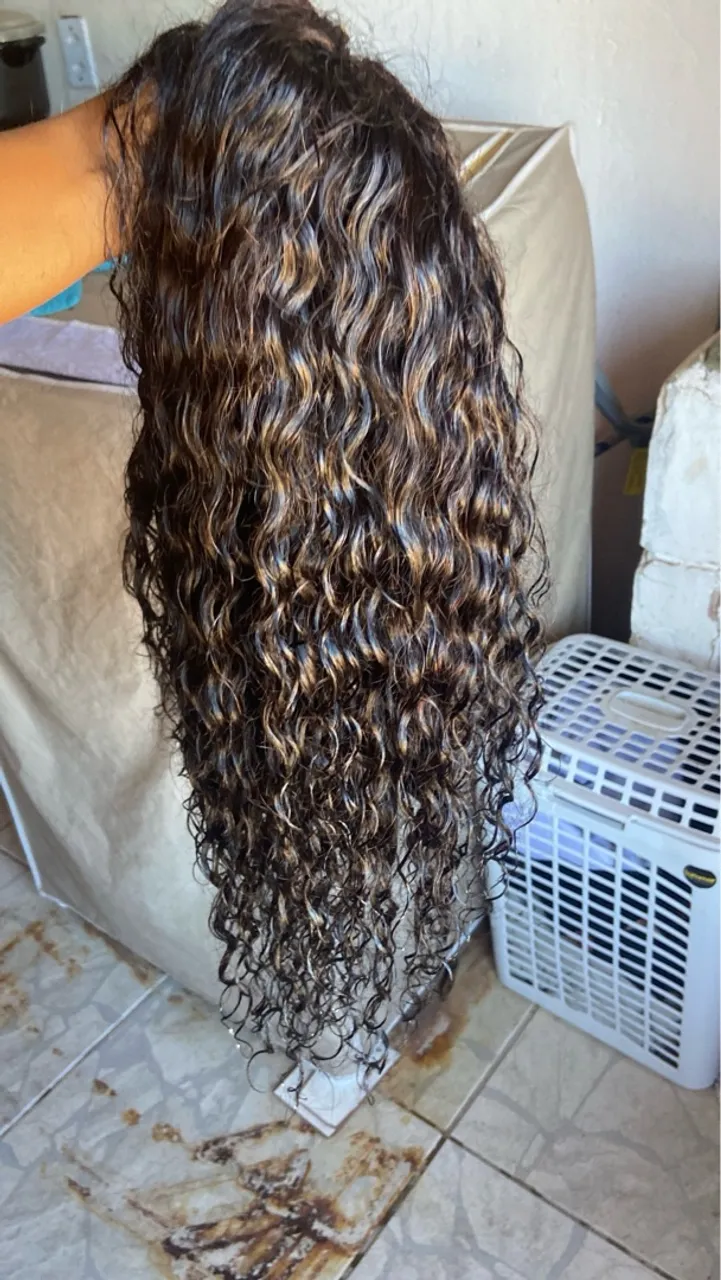 Peruca de cabelo humano ondulado