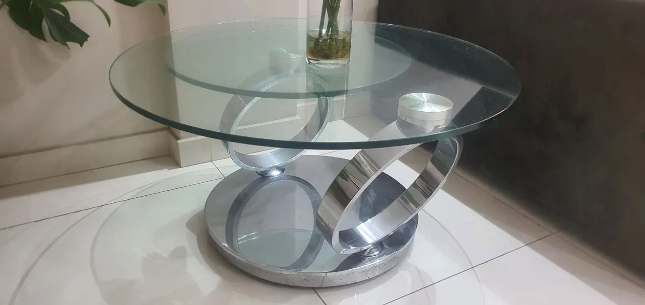 Mesa de centro vidro 2 anéis