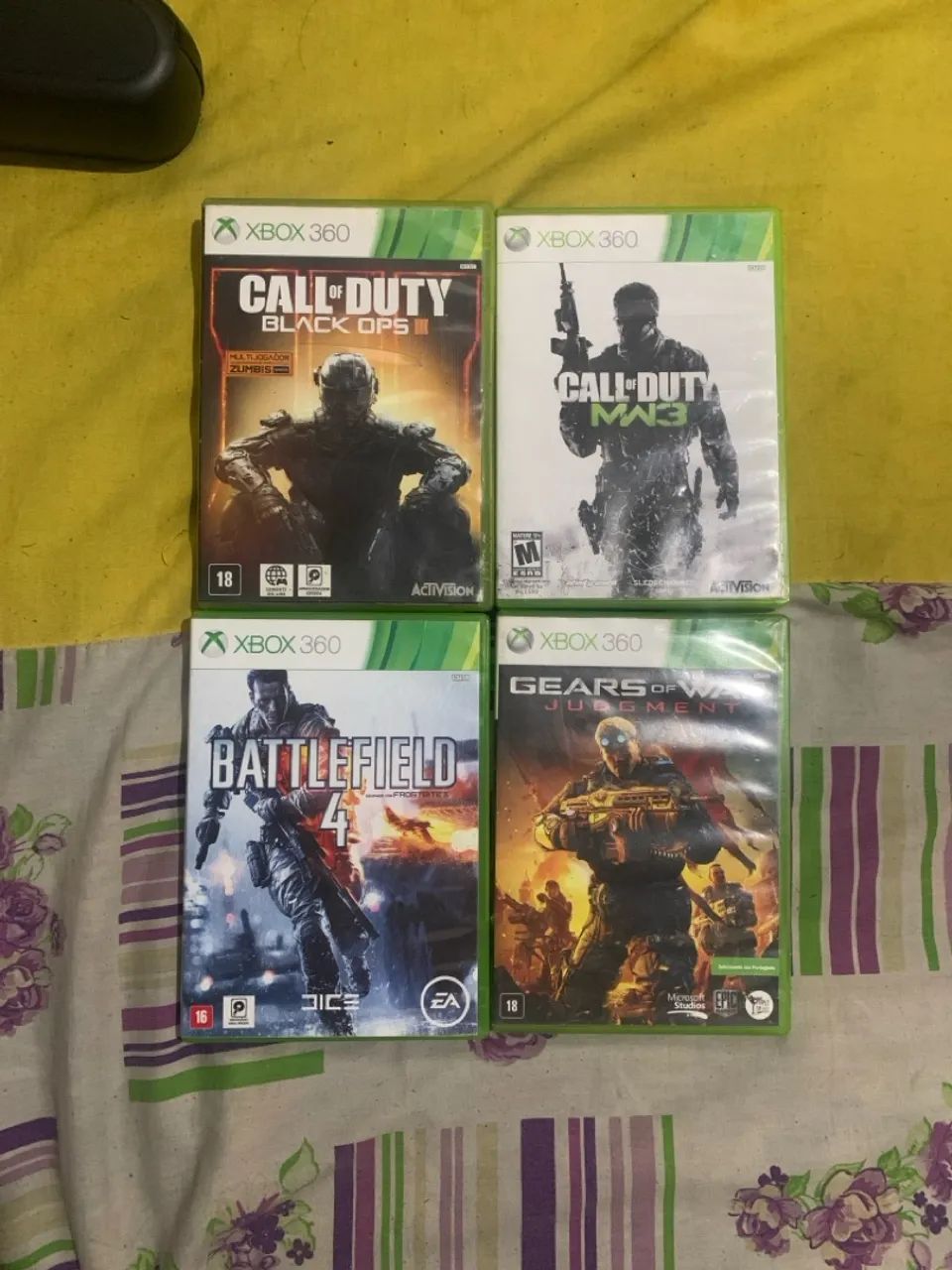 4 jogos Xbox 360 - Call of Duty Black Ops II, MW3, Gears of War Judgment e Battlefield 4 