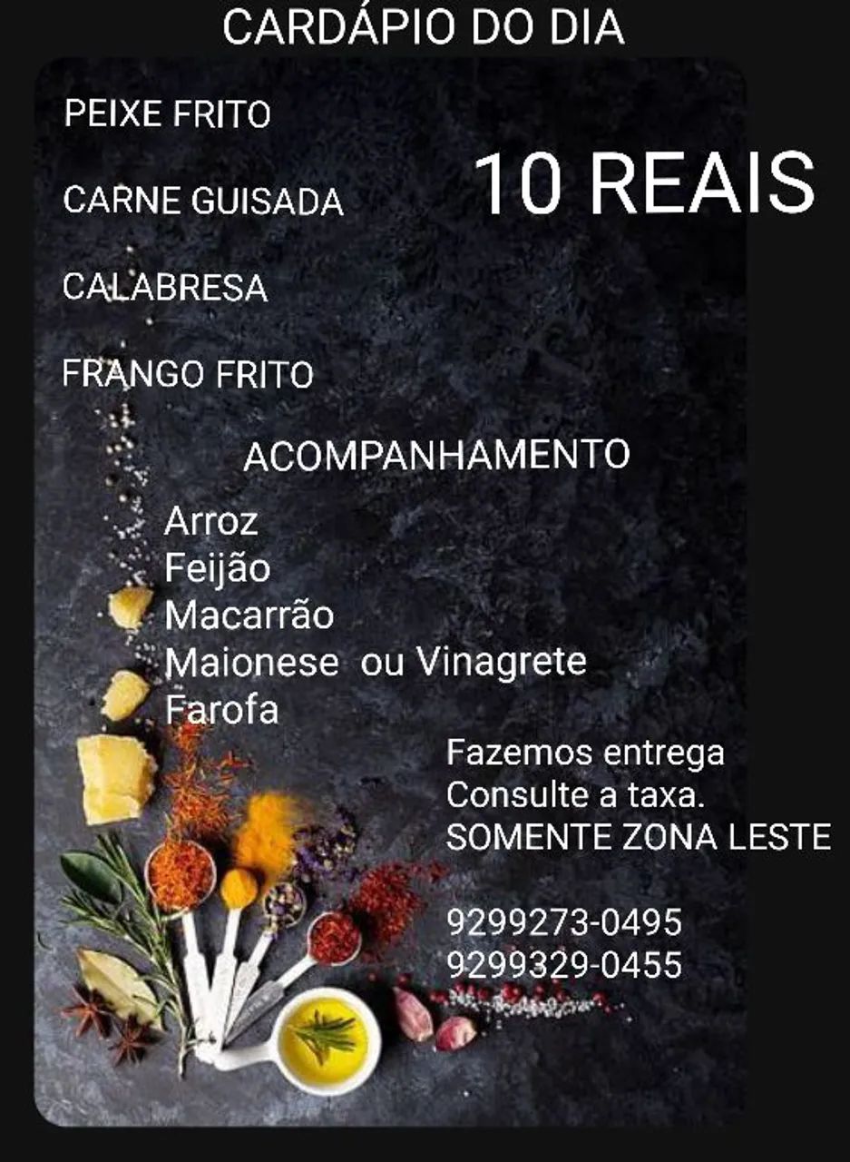 Cardápio do Dia - 10 Reais