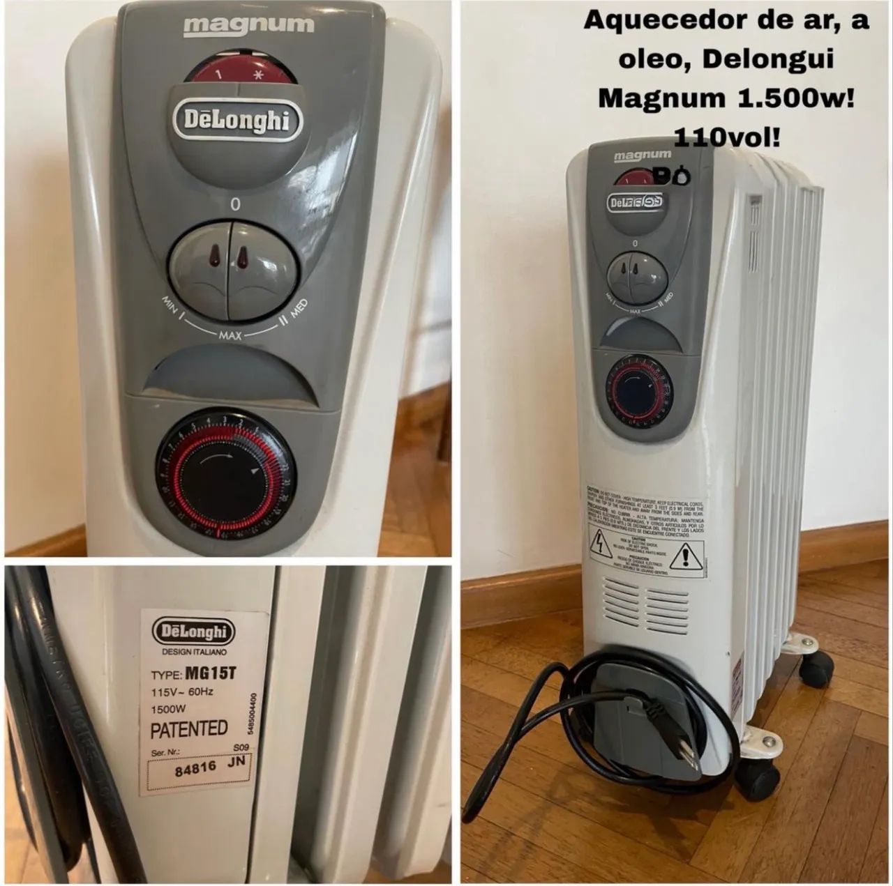 Aquecedor de ar a óleo delongui Magnum 1500w 110volts